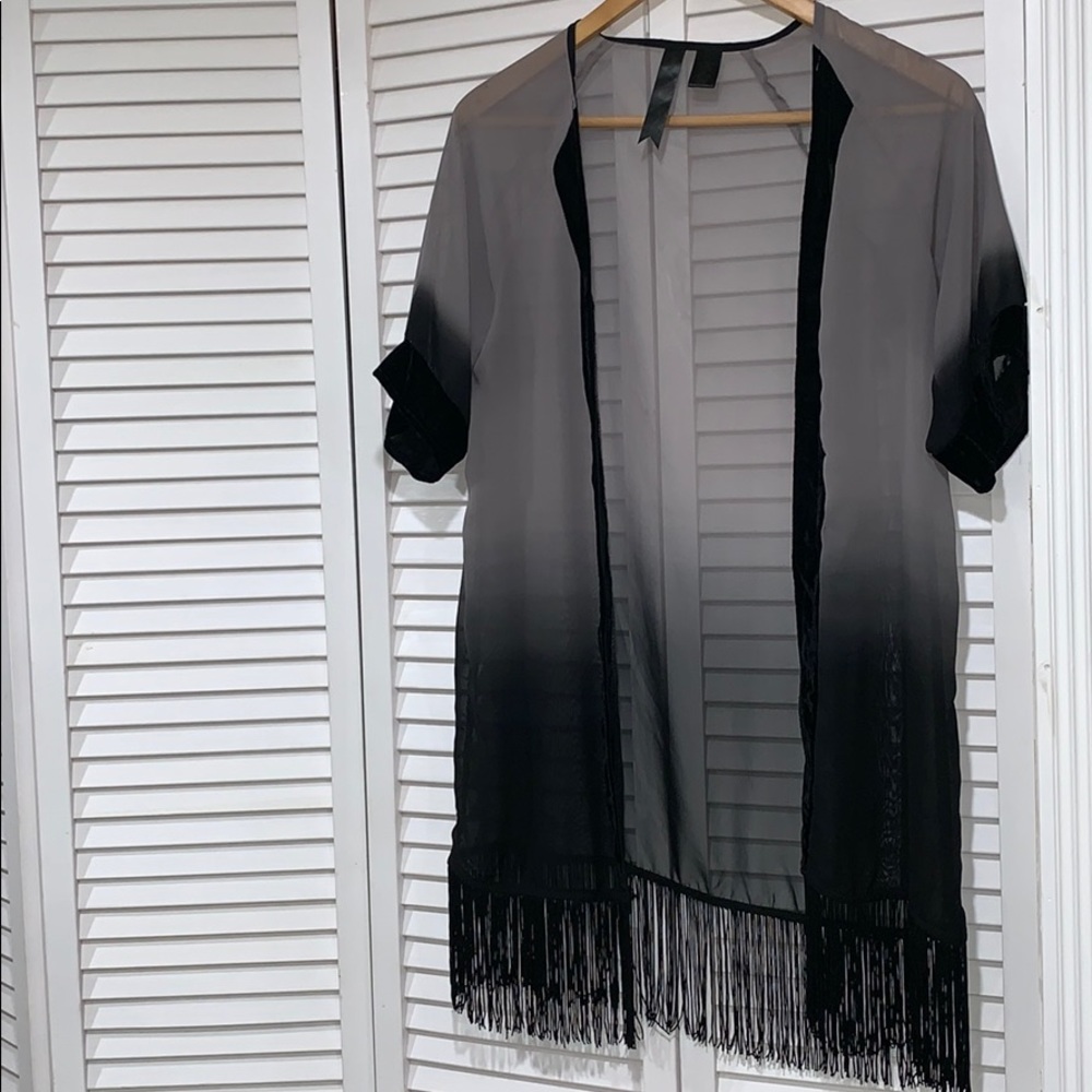 Petticoatalley Ombré kimono with fringe and velvet